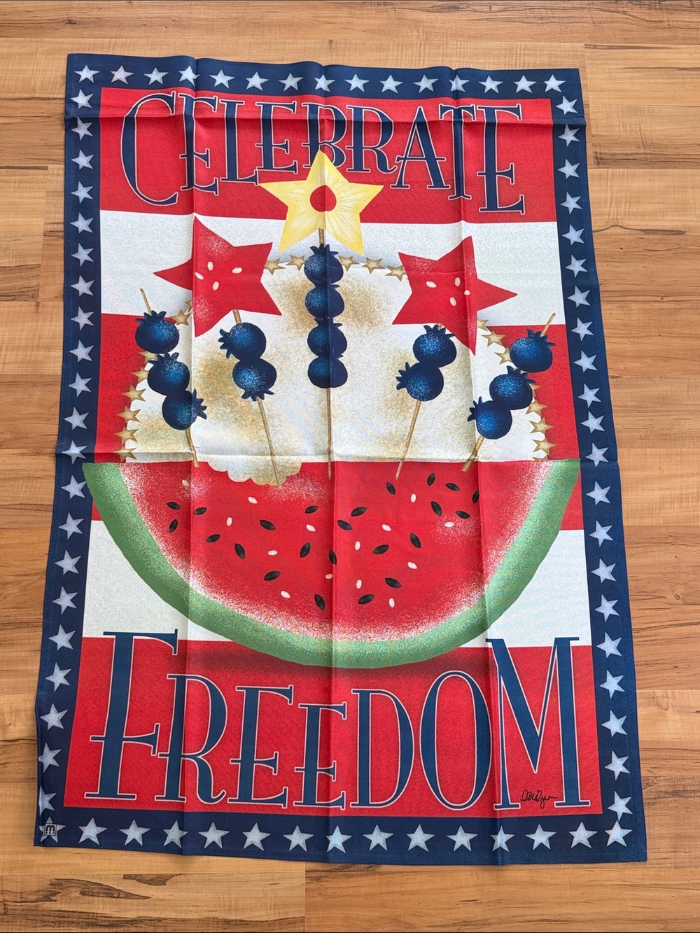 NWOT ~ CELEBRATE FREEDOM Red, White & Blue Summer Watermelon Large Garden Flag